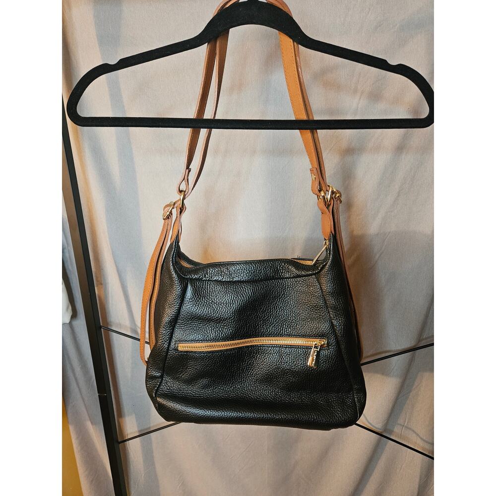 Valentina Black & Brown Pebbled Leather Shoulder Bag - Picture 5 of 11